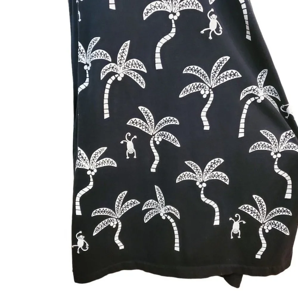 Vintage‎ 90s Black Monkey Coconut Tree Maxi Dress Large Novelty Print Tropical